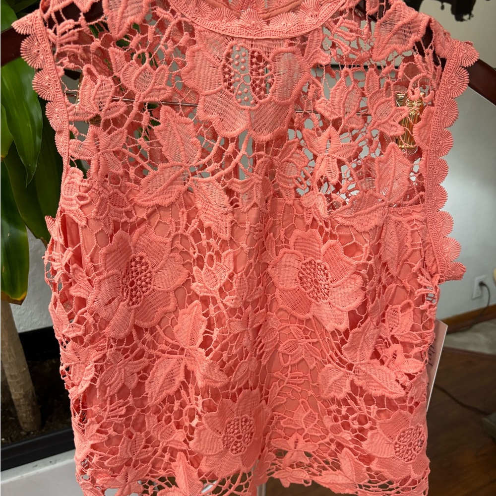 Nanette Lepore Coral Lace Blouse size Medium